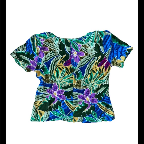 Vintage Sag Harbor Women’s Tropical Floral Shirt Size Small Padded Shoulder EUC - Picture 2 of 8